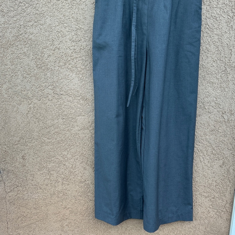 Square Neck Belted Jumpsuit With Beaded Waist Tie - Picture 7 of 8